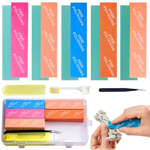 Nadisean 30 Pcs Sanding Sponge for Model, 400 600 800 1000 1200# Grit | Model Sanding Sponges, Flexble Model Sanding Sticks, Wet Dry Reuse with Storage Box, Brush and Tweezers, for Model Polishing
