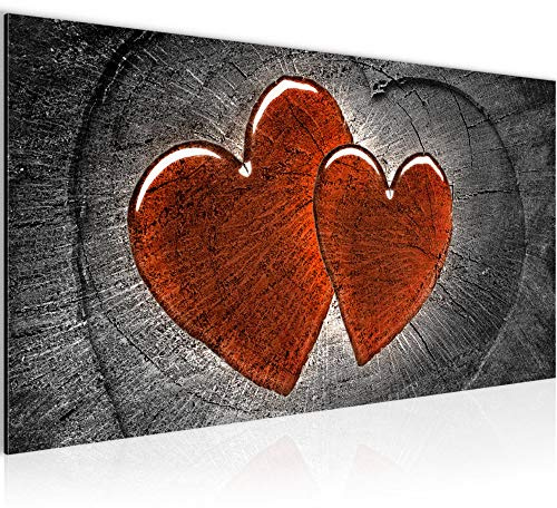 Runa Art Tableau Decoration Murale Cœur Bois 1 Partie Moderne Toile non tissée Salon Salle Aspect Bois Gris Rouge 104112c