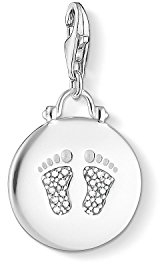 Thomas Sabo - Charm con Cierre para Mujer Medalla Huella de Bebé, Plata de Ley 925, Plateado