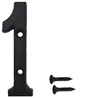 3 inch Wrought Iron House Number, Matching Screws Included Black Number 1