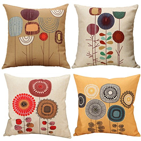 Gspirit 4 Stück Kissenbezug DREI Blumen Dekorative Kissenhülle Baumwolle Leinen Werfen Sie Kissenbezüge 45x45 cm (3)
