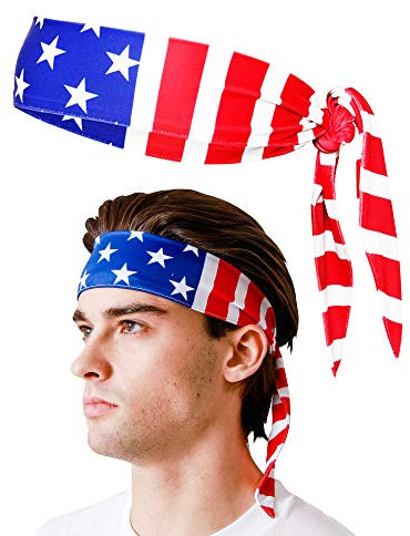 Monkey Movement Sport-Stirnbänder für Männer & Frauen: Schweißableitendes Schweißband für Übungen, Laufen, Crossfit, Tennis, Basketball, Yoga, Leichtathletik und jedes Workout, American Flag Tie