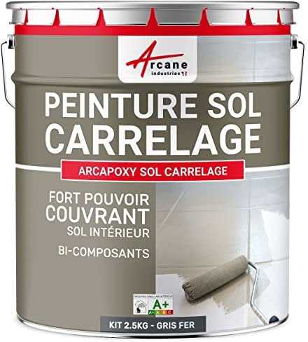 Peinture carrelage, sol, résine, pour recouvrir, faïence et carreaux : Arcapoxy sol carrelage - 2.5 kg (jusqu'à 12.5 m² en 2 couches) Gris fer - RAL 7011 - ARCANE INDUSTRIES