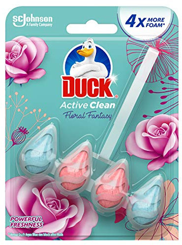Duck Active Clean Toilet Rimblock, Foaming Toilet Bowl Cleaner, Floral Fantasy, Pack of 1