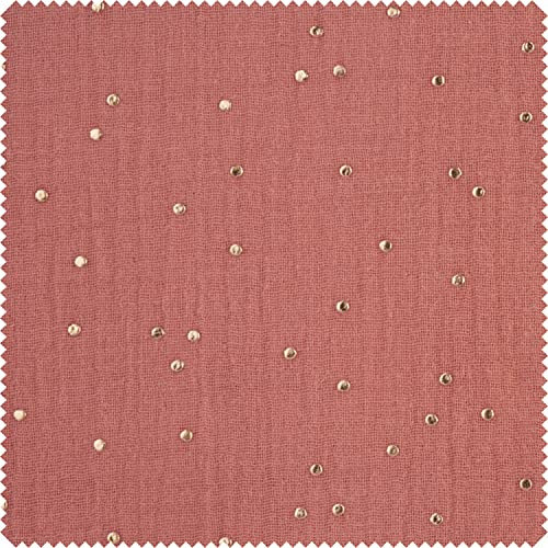 Musselin Baumwoll-Stoff Goldene Punkte, B 130 cm, Meterware Marsala