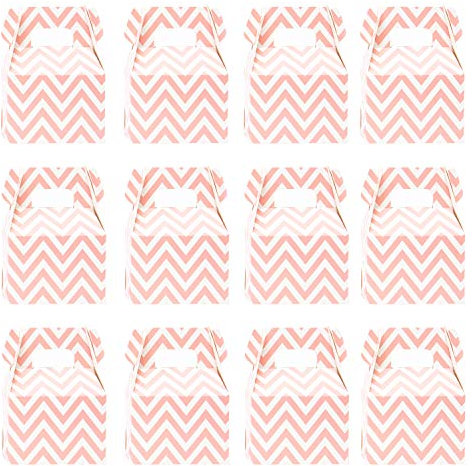 Oblique Unique® 12 Geschenkschachteln Geschenkverpackung Geschenkbox Geburtstag Kindergeburtstag Geschenk Verpackung Gastgeschenk Zick Zack Muster (Rosa Weiss)