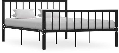vidaXL Bettgestell Bett Metallbett Schlafzimmerbett Doppelbett Bettrahmen Schlafzimmermöbel Ehebett Lattenrost Schwarz Metall 140x200cm