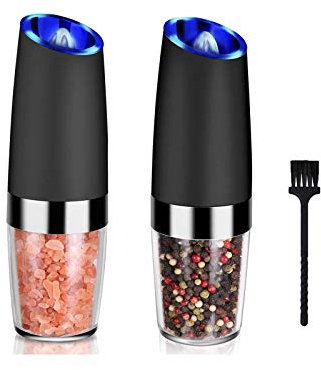 MaxMiuly Gravity Electric Salt and Pepper Grinder Set,One Hand Operation Pepper Mill,Battery Automatic Salt Mill with Led Light, Adjustable Spice Grinders - 2 Pack