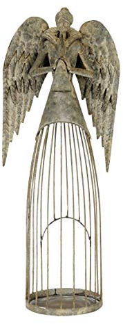 Posiwio nostalgischer stimmungsvoller Deko Engel mit Flöte als Kerzenleuchter grau antik Shabby Optik