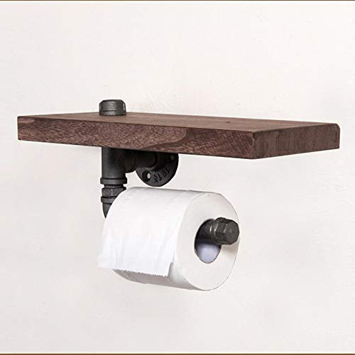 HHKQ Porte-Papier Toilette avec Étagère en Bois, 30cm Étagères murales pour Tuyau Style Industriel Porte Rouleau de Papier Toilettes de Salle de Bain Décorative