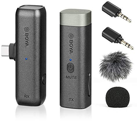 BY-WM3U Mini système de microphone sans fil 2,4 G avec adaptateur TRS/TRRS de 3,5 mm compatible avec Huawei Xiaomi Samsung Type-C Smartphone appareil photo ordinateur pour enregistrement en direct