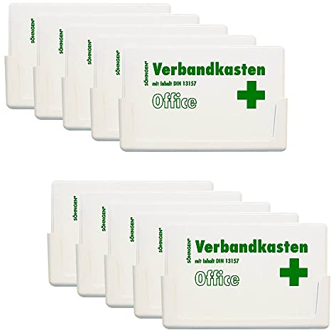 BIGPACK 10 x SÖHNGEN Verbandkasten Office, weiß, Kunststoff, ASR A4.3/DIN 13157, Art.-Nr. 3003056 | Verbandskasten | Notfallkoffer | Erste Hilfe Kasten