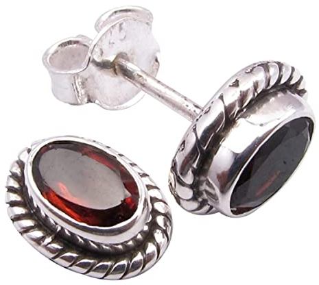 Unique Gems Ohrringe Ohrstecker Silber 925 Sterlingsilber Roter Granat 2.2 Karat Silberohrringe Damen Art Nouveau
