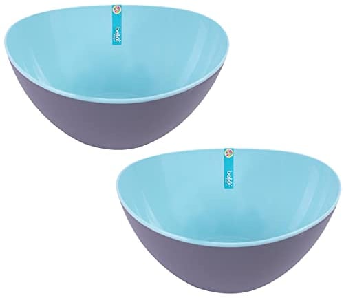 YöL Set of 2 Two Tone Large Plastic Salad Bowls Reusable Camping Summer Party BBQ Caravan