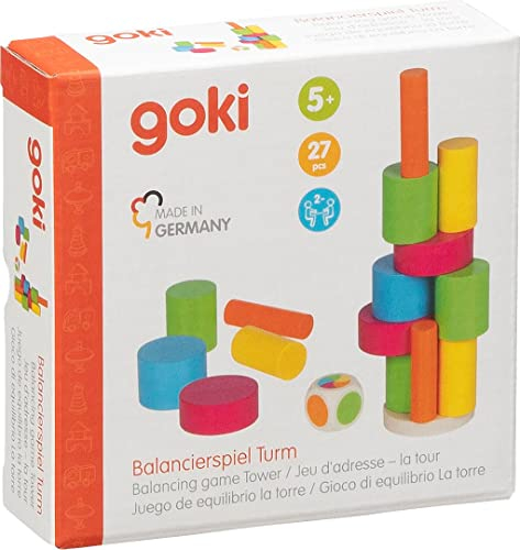 goki 56762 - farbenfrohes Balancierspiel Turm - Holzspielzeug Klassiker - Geschicklichkeitsspiel - aus Buchenholz - Made in Germany
