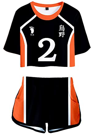 LKY STAR Haikyuu!! Damen Sommer mit Anime Volleyball Crop Top und Shorts, Karasuno Volleyball Mädchen Trainingsanzug 2 Stück Set