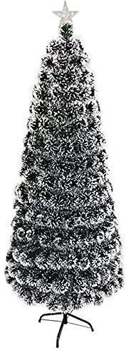 HODAGES Christmas Tree Snow Covered Artificial Thin Black Pencil Christmas Trees Fiber Optic Tree with Metal Stand 1028(Size:180cm/6ft) (150cm/5ft)