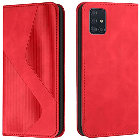 Mo-Somnus Kompatibel Mit Samsung Galaxy A71 4G Hülle, Magnet PU Leder Tasche Handyhülle, Klappbar Kartenfächer Brieftasche Klapphülle (Rot)