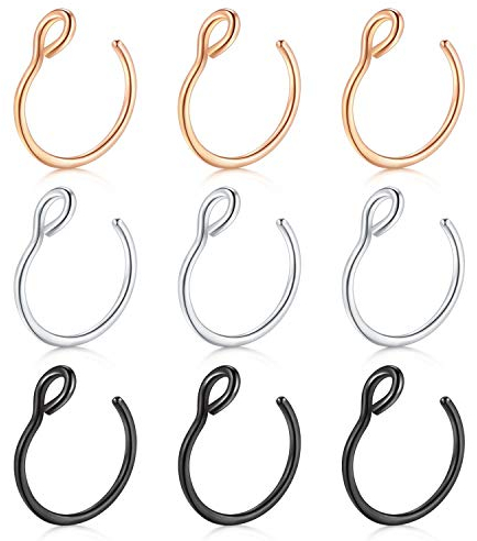 D.Bella Fake Nose Ring, 20G Faux Piercing Jewelry 8mm Fake Nose Ring Hoop for Faux Lip Septum Nose Ring Set