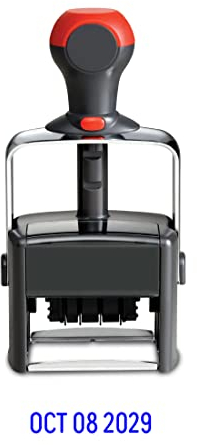 Veltec Robuster Metallrahmen, großer Datumsstempel, selbstfärbend, 11 Jahre Band (blau)