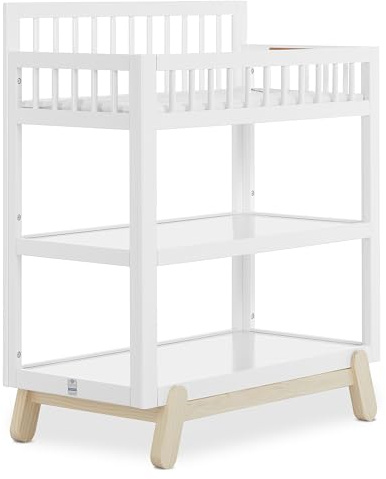 Dream On Me Hygge Baby Nursery Changing Table, Elevated Safety Rails, Water-Resistant Changing Pad & Safety Belt, Spacious Storage Shelves, GREENGUARD Gold & JPMA Certified – Weathered Vintage Oak