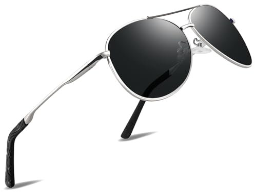 wearPro Polarised-Sunglasses-Mens-Womens-Pilot Sunglasses Unisex UV400 Protection Polarized Sun Glasses Black Unisex Classic Vintage Style Ultralight Shades For Driving(Silver Black)