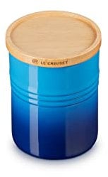 Le Creuset Steinzeug Mittelgroße Vorratsdose mit Holz-Deckel, Steinzeug, 540 ml, 10 cm, Azure, 60825542200099