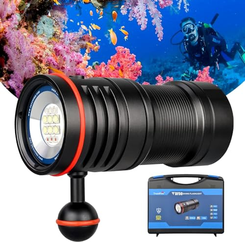 TrustFire DF50 6500 Lumen Unterwasser-Taschenlampe, LED Unterwasser-Taschenlampe Wiederaufladbar, Integrierter USB C Ladeanschluss Super helle wasserdichte Taschenlampe