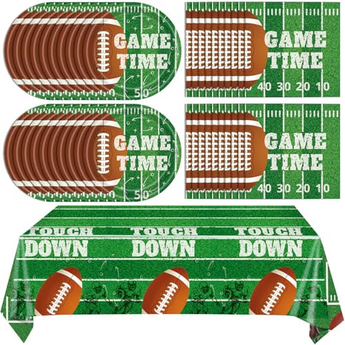 41Pcs Football Party Supplies - Tableware Set with Football Theme Decorations, Including Paper Plates, Napkins, Plastic Tablecloth for Super Bowl Game Day or Birthday Party, 20 Guests