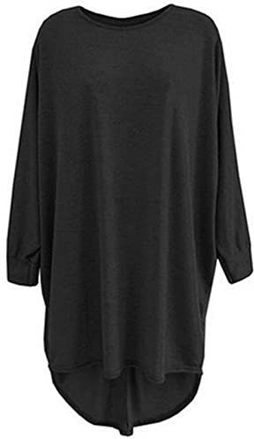 Tease Women Plain Oversized Long Sleeve Batwing Dip Hem Baggy Ladies Loose Top Plus (26, Black)