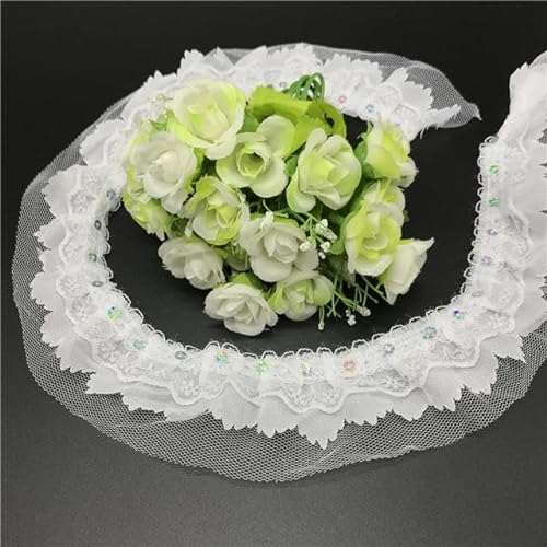 1 Yard/Lot 4,5 cm Chiffon-Plissee-Spitzenband-Stoff zum Nähen von bestickter Kleidung, Hochzeit, Party, DIY, handgefertigtes Bastelmaterial, Weiß