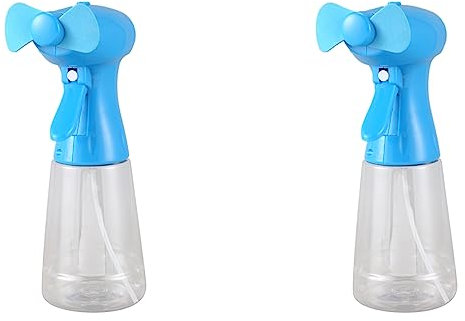Vadillo 2 x Ventilator mit Wassersprühnebel, Handventilator mit Nebel als batteriebetriebener Ventilator, Wasserflaschen-Sprüher (300 ml)