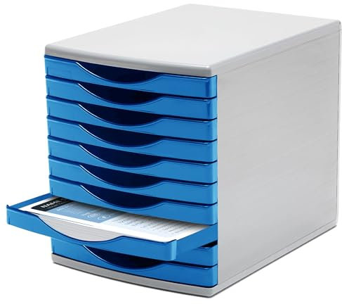 Deflecto Warm Blue Desk Drawer Set - 10 x 30mm Drawers - A4 Storage