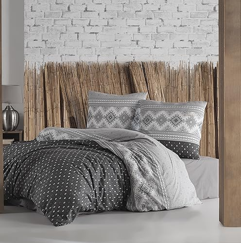 ZIRVEHOME Bettwäsche-Set 155x220 cm, 4-teilig, Anthrazit/Grau, Baumwolle Bettbezug, AsterV1