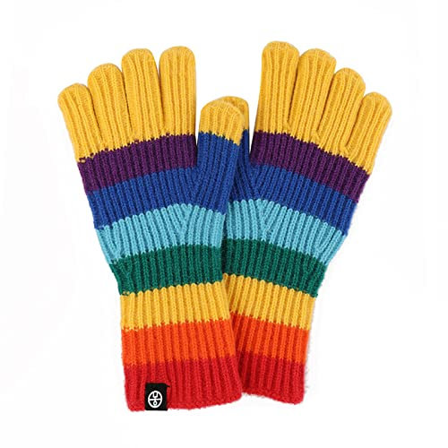 Handschuhe, gestreifte Handschuhe, Cartoon-Regenbogen-Handschuhe, Weihnachten, Vollfinger-Fäustlinge, verdickt, bunt, Fäustlinge für Erwachsene