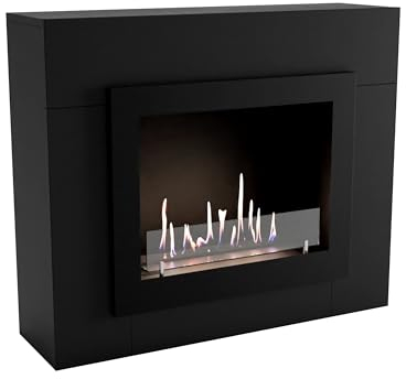GLOW FIRE Ethanol Kamin ALTA (Standkamin) - Bioethanol Kaminofen für Indoor mit Holz-Fassade, 3 h Brenndauer, über 2kW Heizleistung, 98 x 83 x 28 cm - Schwarz