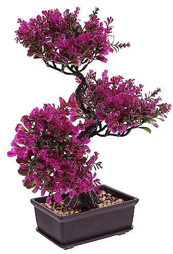 Lurrose Künstliche Bonsai-Baum-Kunstpflanzen Mit Töpfen Für Den Innenbereich Kleine Kunstpflanze Für Zuhause Tisch Büro Schreibtisch Regaldekorationen (Lila)