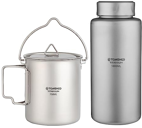 SIUKE Bouteille d'eau en Titane 1L Bouteille d'eau de Sport légère et étanche avec Pot Suspendu de 750 ML Camping en Plein air Randonnée Sac à Dos
