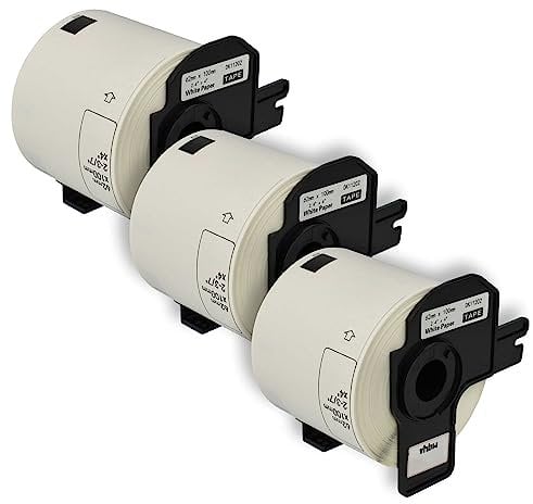 vhbw 3x Etiketten-Rolle mit Halter 62mm x 100mm (300 Etiketten) Ersatz für Brother DK-11202 für Etiketten-Drucker
