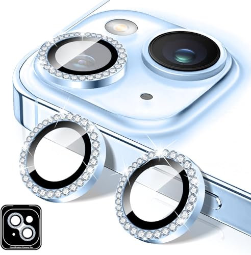 Kucheed Diamond Camera Lens Protector for iPhone 12/iPhone 12 Mini, Bling Tempered Glass Camera Cover, Individual Automatic Alignment Metal Rings, Glitter Phone Lens Cover Film Stickers