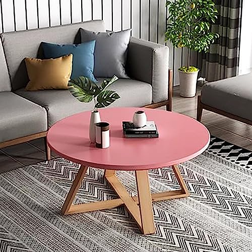 Table Basse en Bois Massif, Table Basse Ronde Moderne pour Le Salon, Table Basse de Ferme en Bois, Table d'appoint, Petite Table Centrale (diamètre 50,8 cm, Rose)