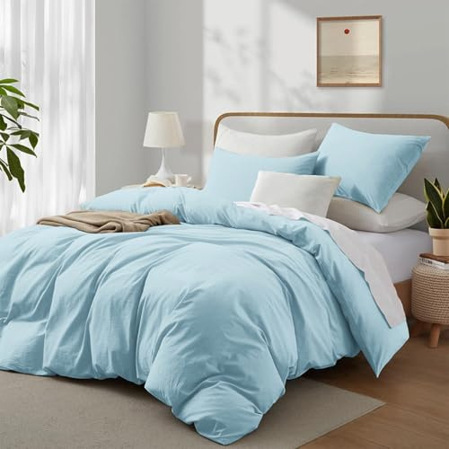 Gezu Bettwäsche 220x240cm Baumwolle Blau Hellblau 3 Teilig Baumwolle Doppelbett Uni Bettwäsche Set Weiche ÖkoTex Zertifiziert für Allergiker Komfortablerund Kissenbezüge 80x80cm mit Reissverschluss