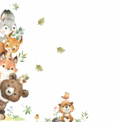 Adesivi da Porta per Camera Bambini, 1 set Animale Adesivi Adesivi da Porta, Adesivi da Parete Coniglio Scoiattolo Porte, Adesivi Murali Animali Giungla Sticker, per Decorazione Murale, multicolore