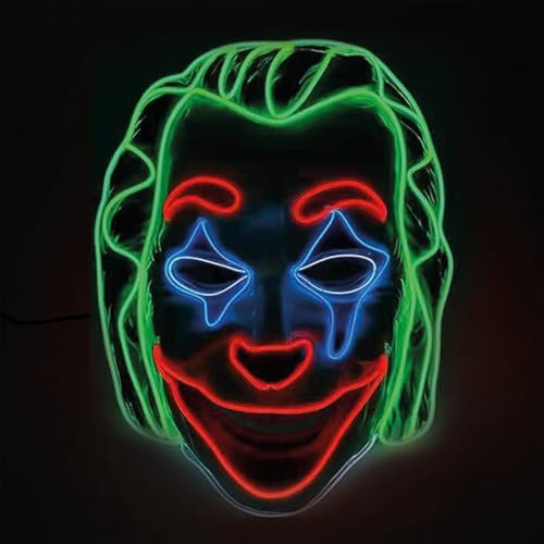 Smile Clown® LED-Maske | Neonmaske aus Hartplastik | 3 Blinkmodi | für Kostümpartys, Halloween, Cosplay, Karneval | Erwachsenenkostüm | OriginalCorner®