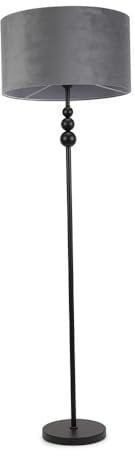ValueLights | Matt Black Stacked Ball Single Stem Standing Floor Lamp with Grey Velvet Shade | Floor Lamps & Torchieres, Home Décor & Improvement Essential | Includes Bulb