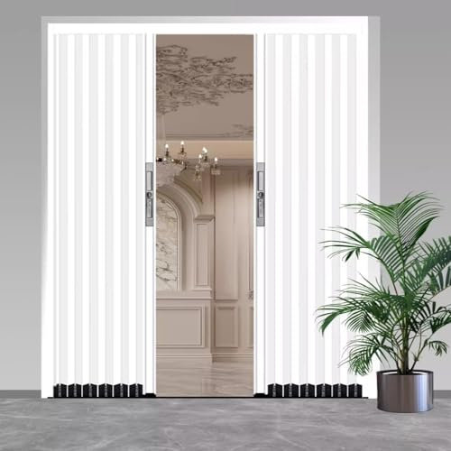 Portes pliantes Kit de quincaillerie pour porte pliante double, porte accordéon pliante intérieure en alliage d'aluminium blanc gris, porte coulissante pliante à deux battants avec serrure et clé(Whit