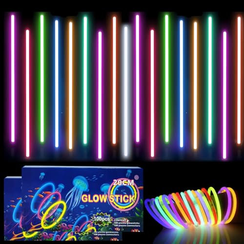 yayafunfun Confezione da 100 bastoncini luminosi per feste, confezione da 100 bastoncini luminosi al neon per feste di compleanno e concerti (Mix-200P)