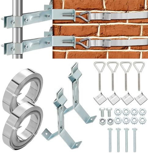 MorningRo Galvanized Steel Antenna Chimney Y Mount Heavy Duty Wall Mount with 18ft Straps Standoff and Instruction Stainless Steel Chimney Antenna Mounting Kit for TV CB Ham Outside Home
