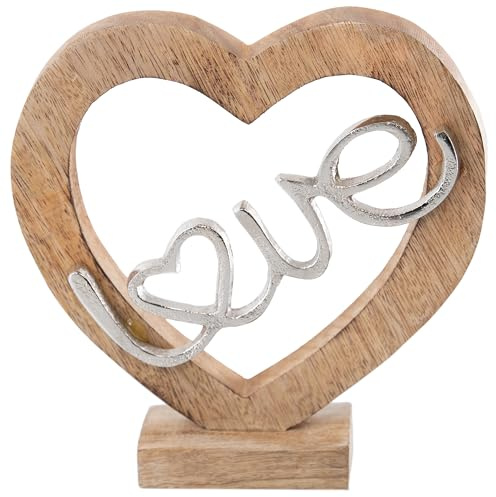 Brandsseller Weihnachtsdeko aus Mangoholz ca.18x17,5x5 cm Winterdeko Advent Dekoration Aufsteller Herz Love