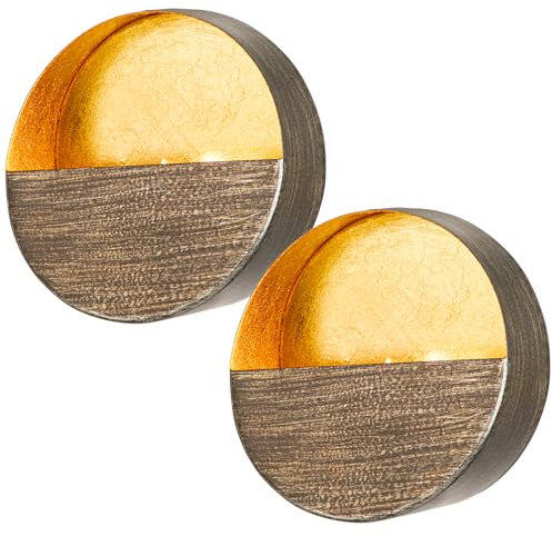 Luxury Metal Wall Candle Sconces – Small Handcrafted Wall-Mounted Tealight Candle Holders with Gold Leaf Interior – Modern & Rustic Home Décor for Living Room, Hallway – 6.5 Bronze Two Pieces
